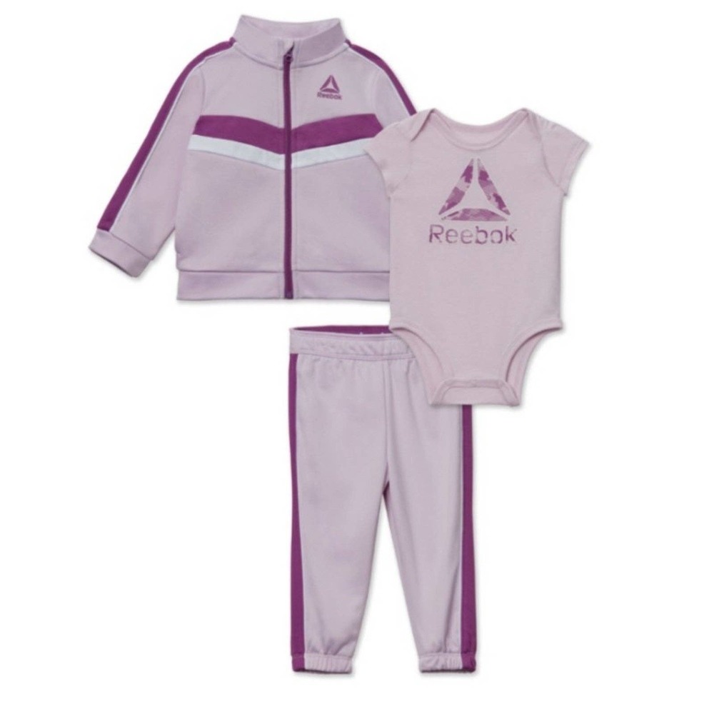 3 6 months New reebok orchid hush Baby girl jacket pants romper onesie set